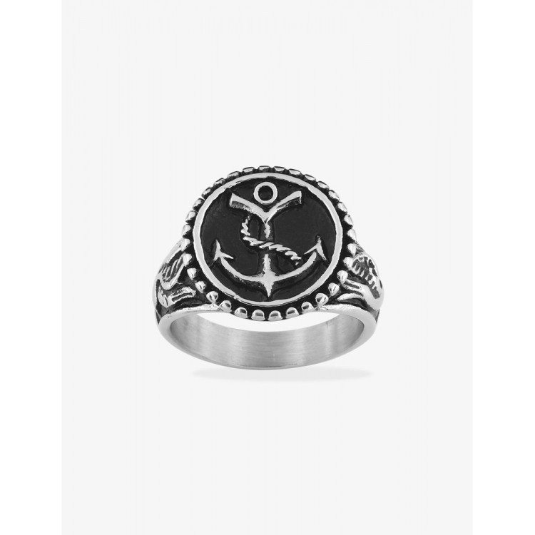 Bague acier avec motif ancre