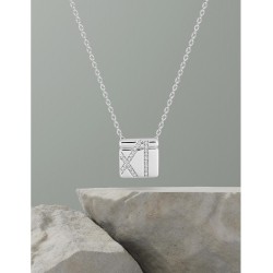 Collier carré argent rhodié & oxydes de zirconium