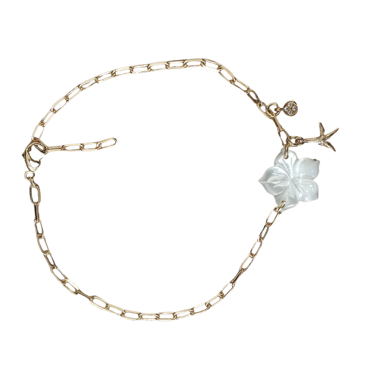 Bracelet plaqué or fleur nacre