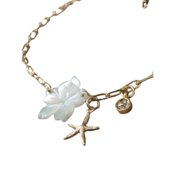 Bracelet plaqué or fleur nacre