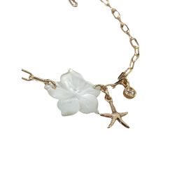 Bracelet plaqué or fleur nacre