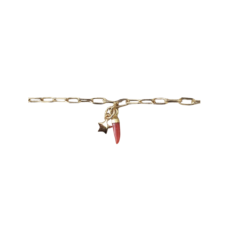 Bracelet charms en plaqué or et corail