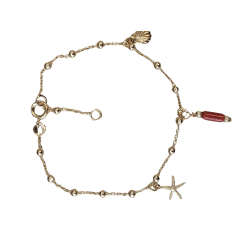 Bracelet charms en plaqué or et corail