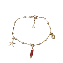 Bracelet charms en plaqué or et corail