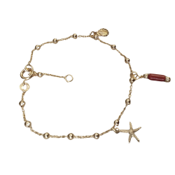 Bracelet charms en plaqué or et corail