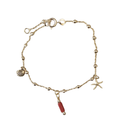 Bracelet charms en plaqué or et corail