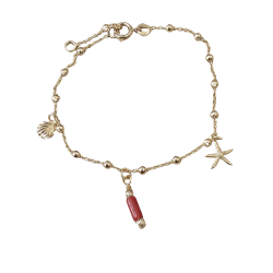 Bracelet charms en plaqué or et corail