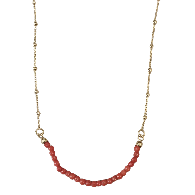 Collier en plaqué or perles de corail